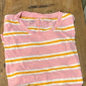 J. Crew Pink and Yellow Striped Short Sleeve Tee